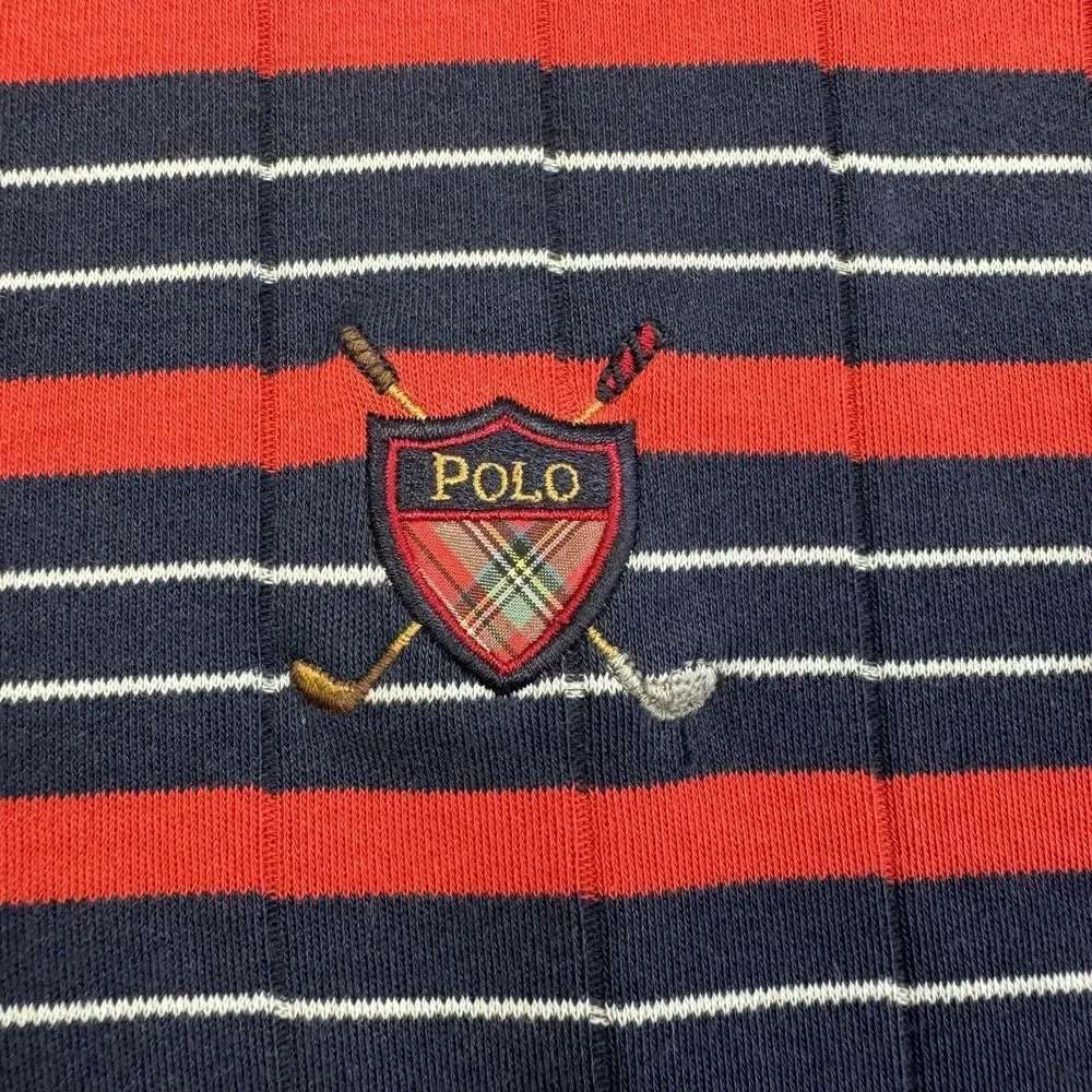 Vintage Polo Ralph Lauren Golf Polo Shirt Mens XL Blue Red White‎ Striped Crest
